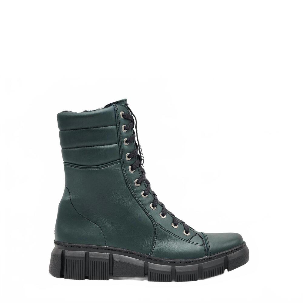 NEW HELIOS women's medusa fur-lined leather boots in green